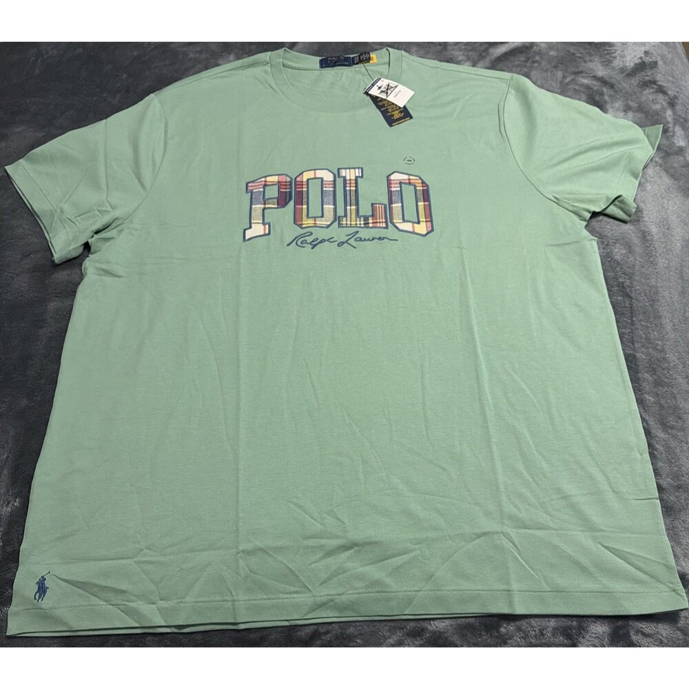 4XLT Polo Ralph Lauren Madras Logo Tee Plaid Green - Picture 2 of 9